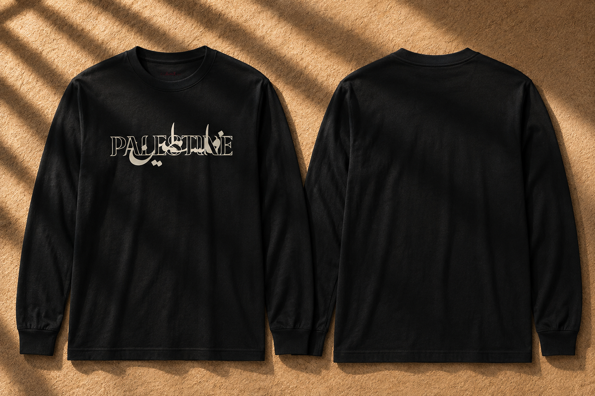 Falasteen Typography Long Sleeve T-shirt | Arabic & English Intertwined