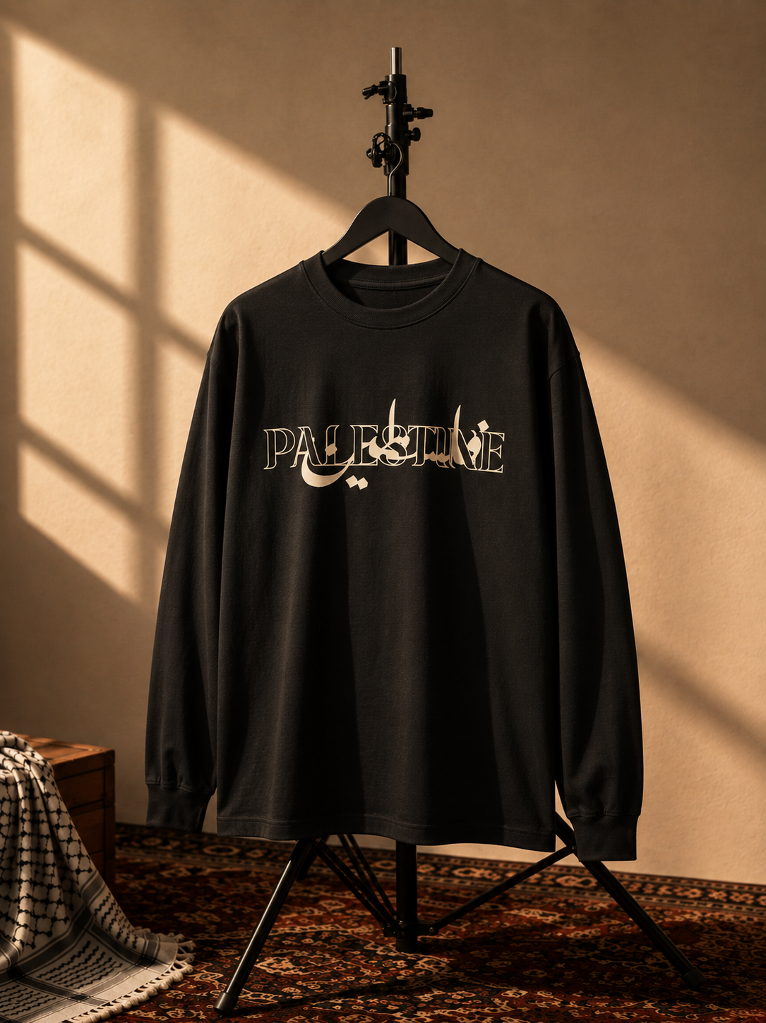 Falasteen Typography Long Sleeve T-shirt | Arabic & English Intertwined