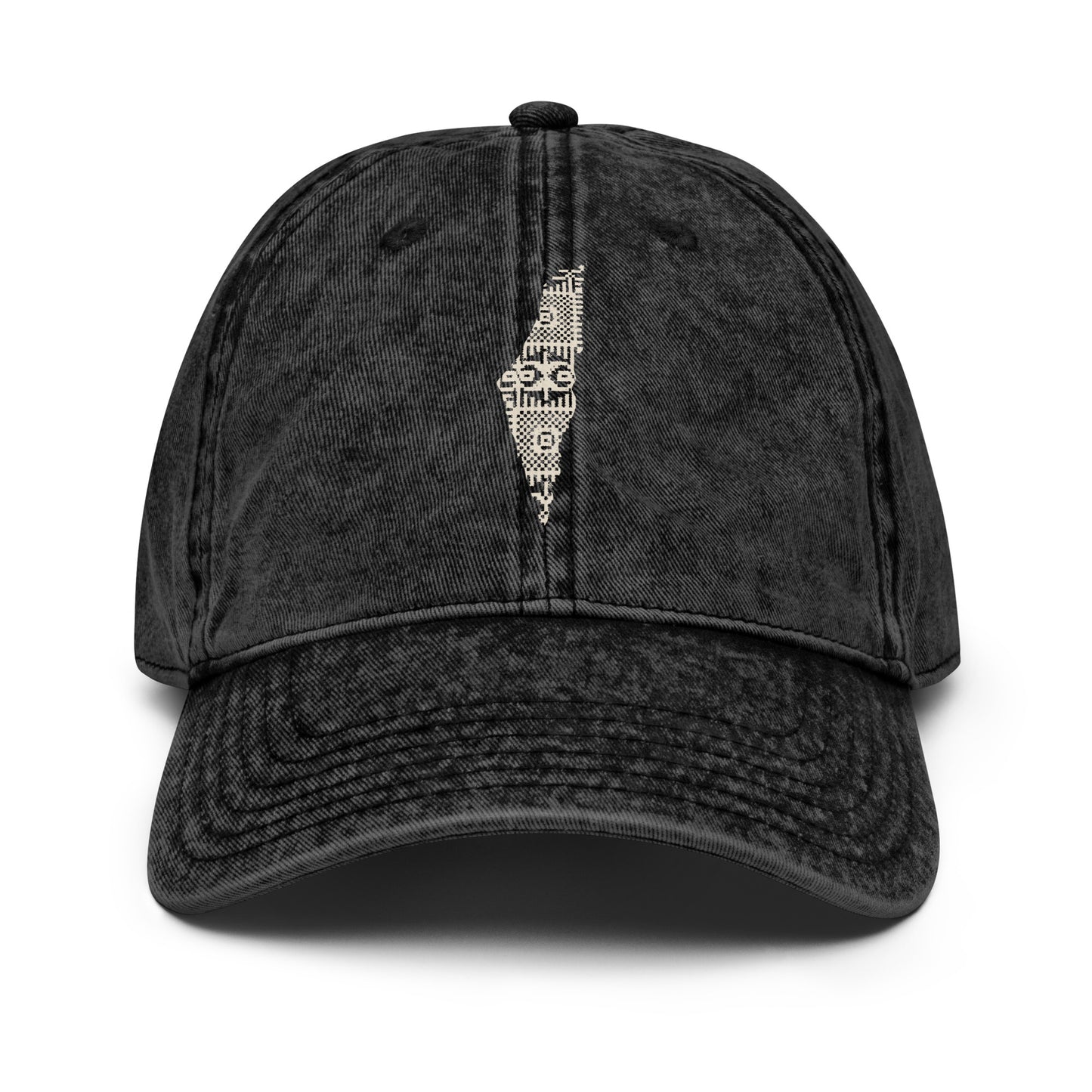 Vintage cotton twill dad hat with the map of Palestine intricately embroidered on the front panel, parchment and charcoal colorway
