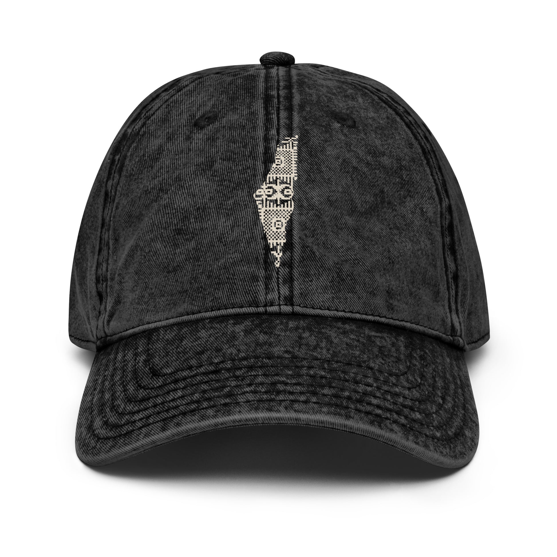 Vintage cotton twill dad hat with the map of Palestine intricately embroidered on the front panel, parchment and charcoal colorway