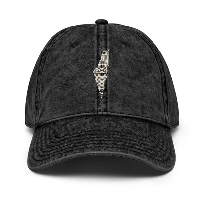 Vintage cotton twill dad hat with the map of Palestine intricately embroidered on the front panel, parchment and charcoal colorway